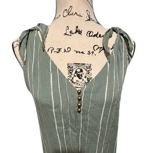 NWT Ana dress size large knee length green stripes gold buttons shoulder bows